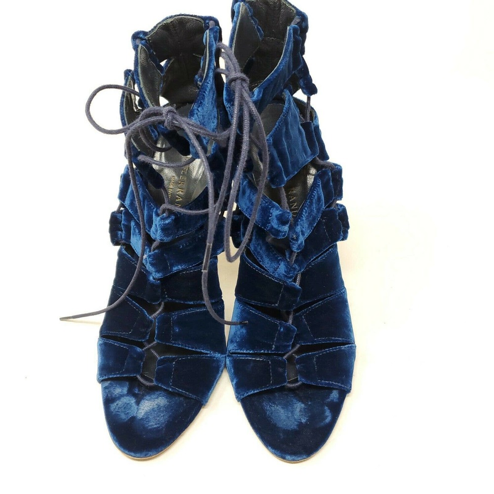 Loeffler Randall Womens Heels Natane Blue Velvet Strappy Gladiator Sandal Sz 8 - Picture 6 of 9